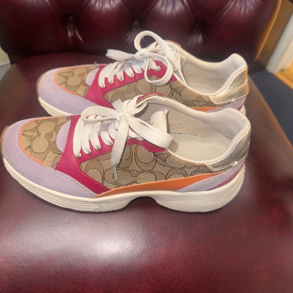 Coach Women's Sneakers in Pink, Tan, and Orange